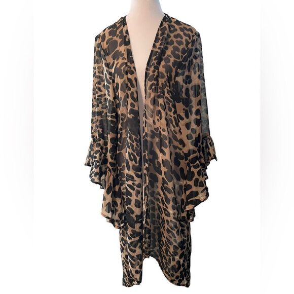 SHEER LEOPARD ANIMAL PRINT KIMONO, XL - Picture 4 of 9